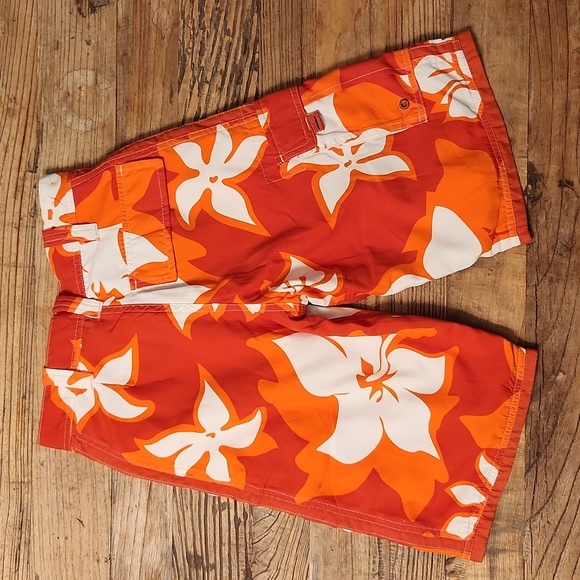 Urban Pipeline orange Hawaiian floral print reversible swim trunk/board short - Picture 2 of 5